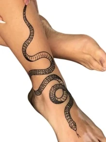 張防水持久黑蛇臨時紋身貼紙 - 黑色 - 查看 1