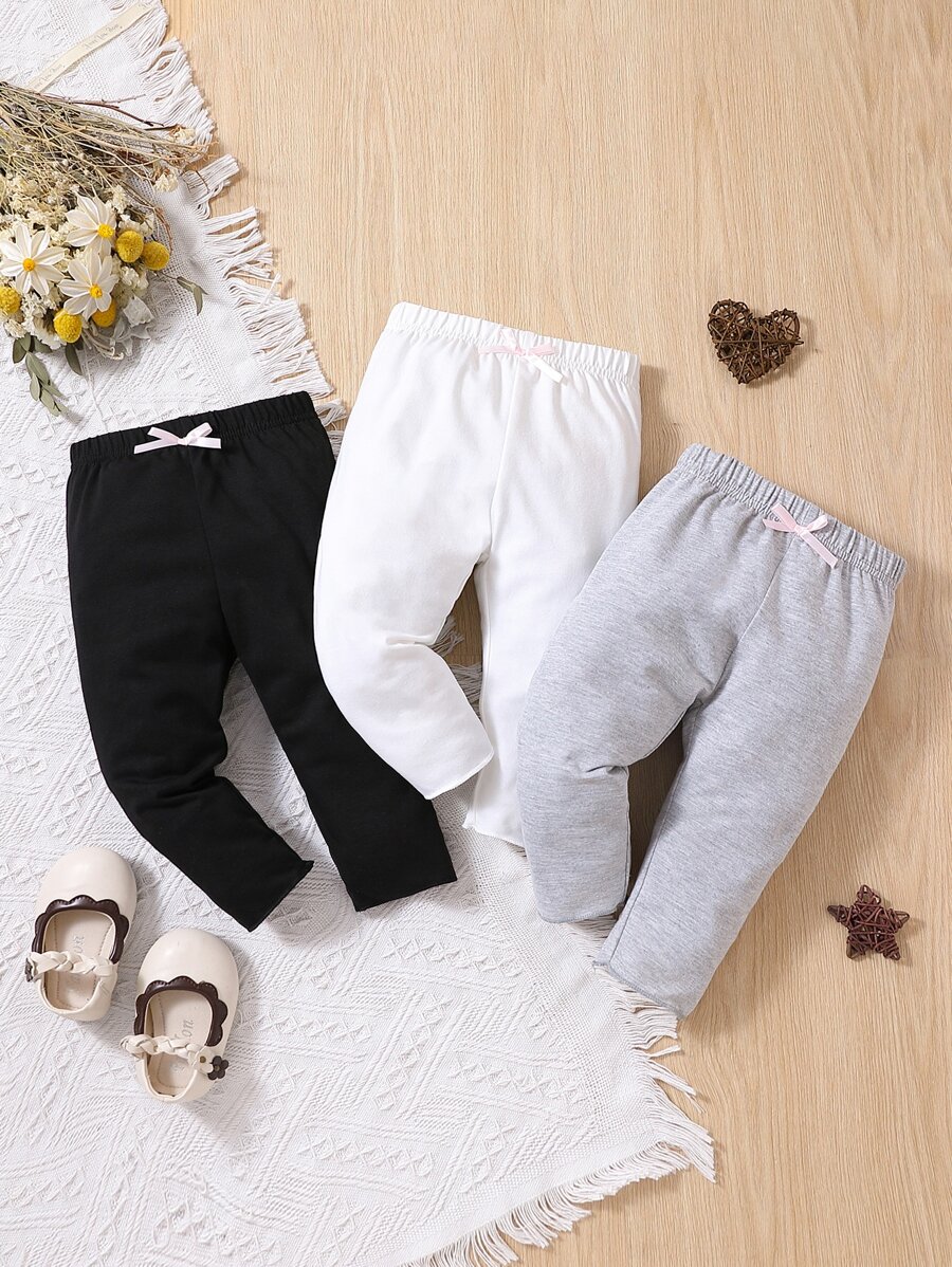 嬰兒3入組前蝴蝶結長褲 - 彩色 - 查看 1