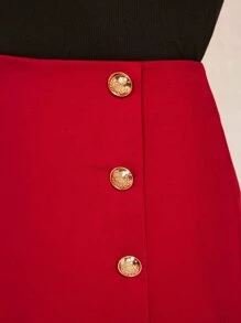 SHEIN Privé Quần đùi nữ Nút đôi Dây kéo màu trơn Thanh lịch - Đỏ - Xem 6