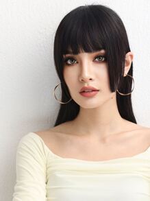 Short Straight Synthetic Hair Bangs - Black - View 4