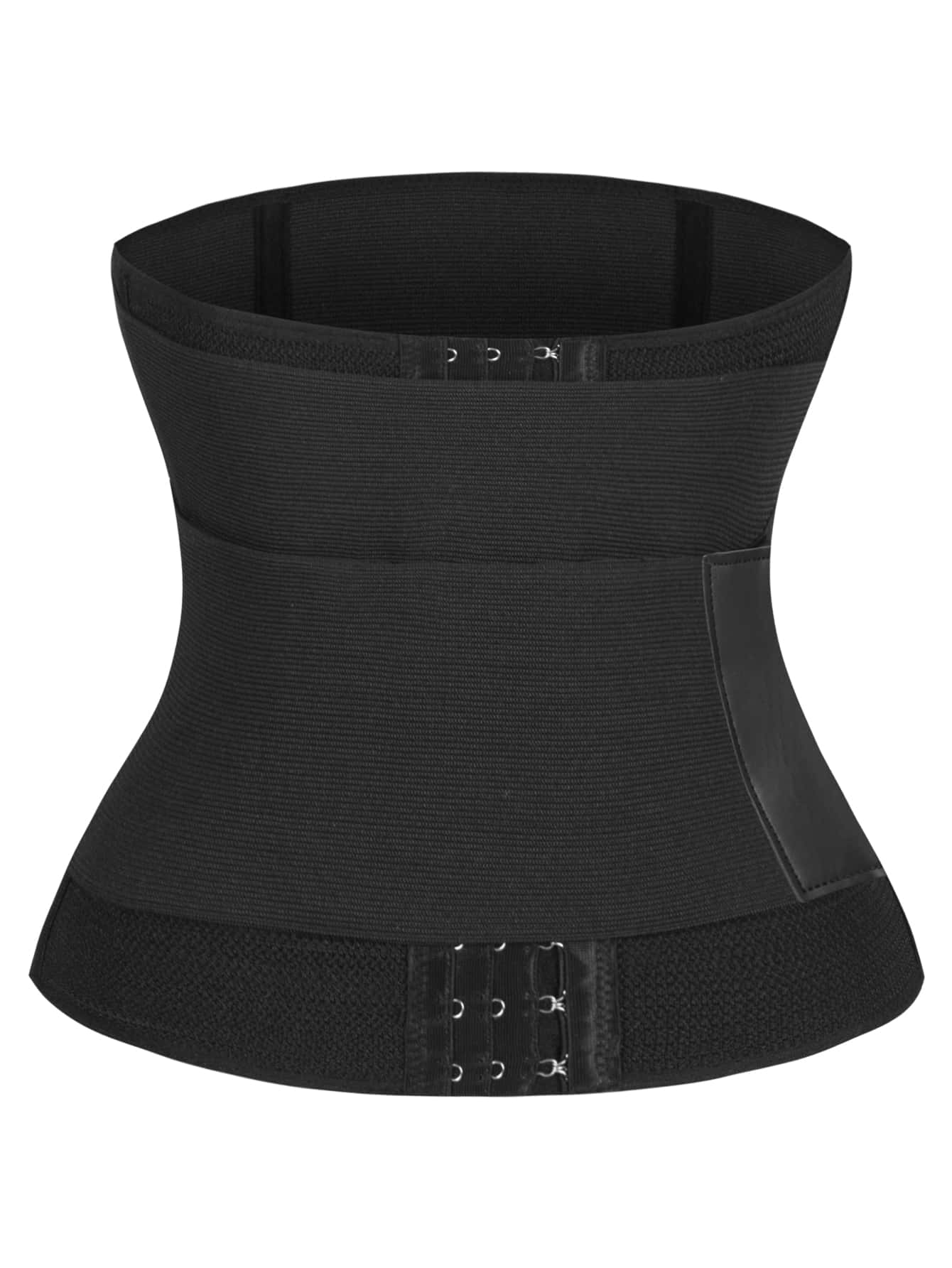 Women's Black Fabric High Stretch Casual Sporty Button Front Waist Trainer Gym Belt For Squats - Black - View 1