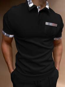 Manfinity Homme Men Plaid Patched Pocket Polo Shirt - Black - View 1