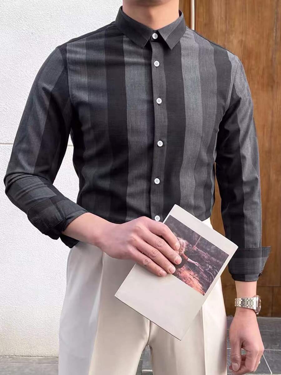 Manfinity Men Striped Print Shirt - Grey - View 1