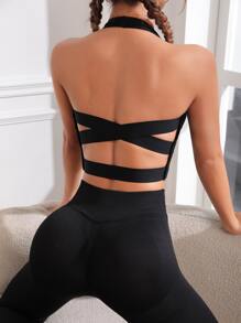 Slayform Crisscross Backless Sports Bra - Black - View 3