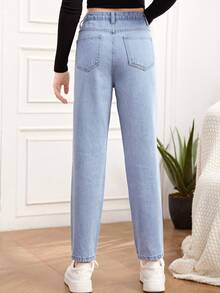 SHEIN Teen Girls Butterfly Print Ripped Jeans - Light Wash - View 2