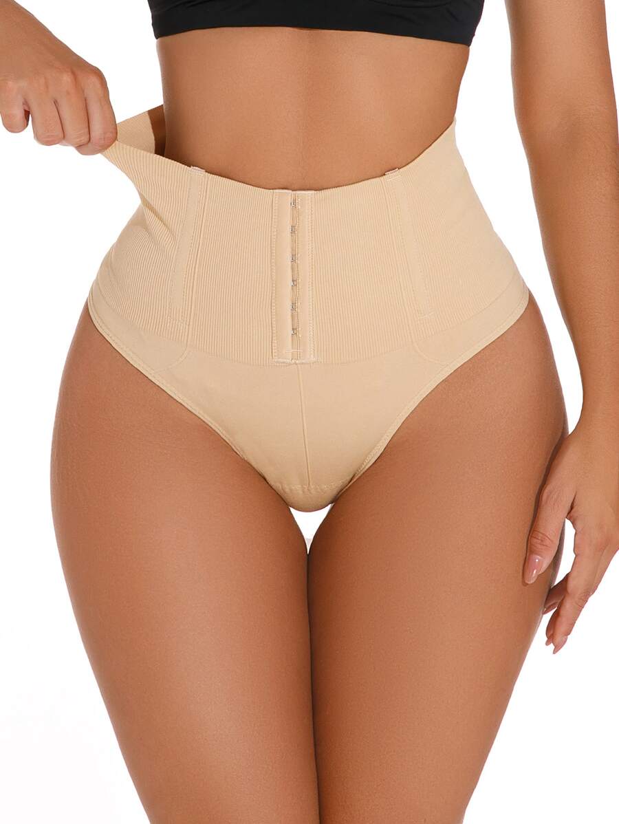 Women's Apricot High Waist Thong Shapewear With High Stretch Fabric Casual Comfy Plain Design - Apricot - View 1