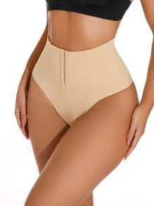 Women's Apricot High Waist Thong Shapewear With High Stretch Fabric Casual Comfy Plain Design - Apricot - View 3