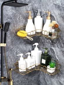 1 pieza Estante de almacenamiento de baño montado en la pared - Dorado - Ver 1