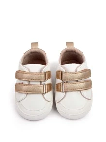 Infant Metallic Stitch Detail Hook-And-Loop Fastener Strap Skate Shoes - Gold - View 1