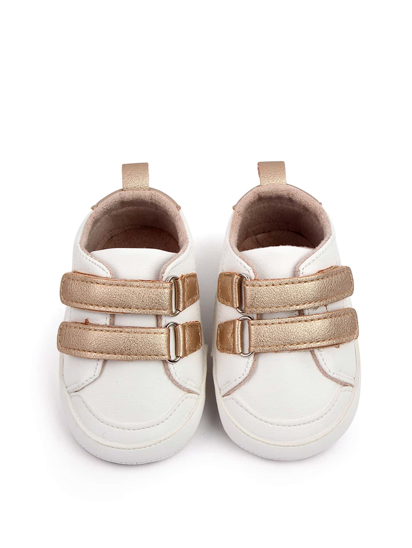 Infant Metallic Stitch Detail Hook-And-Loop Fastener Strap Skate Shoes - Gold - View 1