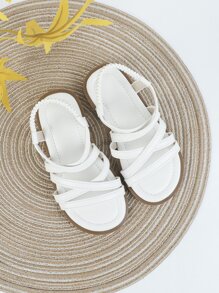 Girls Stitch Detail Multi Strap Ankle Strap Sandals - White - View 2