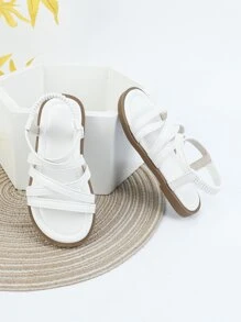 Girls Stitch Detail Multi Strap Ankle Strap Sandals - White - View 4