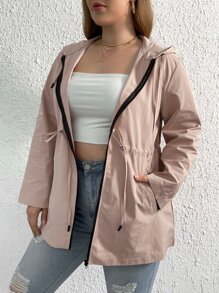 SHEIN LUNE Áo khoác cỡ lớn Dây kéo Túi màu trơn Giải trí - Bụi hồng - Xem 3