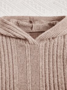 SHEIN Baby Girl Ribbed Knit Hooded Sweatshirt & Leggings - Khaki - View 3