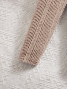 SHEIN Baby Girl Ribbed Knit Hooded Sweatshirt & Leggings - Khaki - View 4