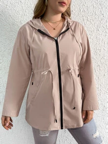 SHEIN LUNE Áo khoác cỡ lớn Dây kéo Túi màu trơn Giải trí - Bụi hồng - Xem 6