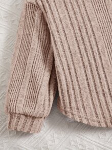 SHEIN Baby Girl Ribbed Knit Hooded Sweatshirt & Leggings - Khaki - View 6