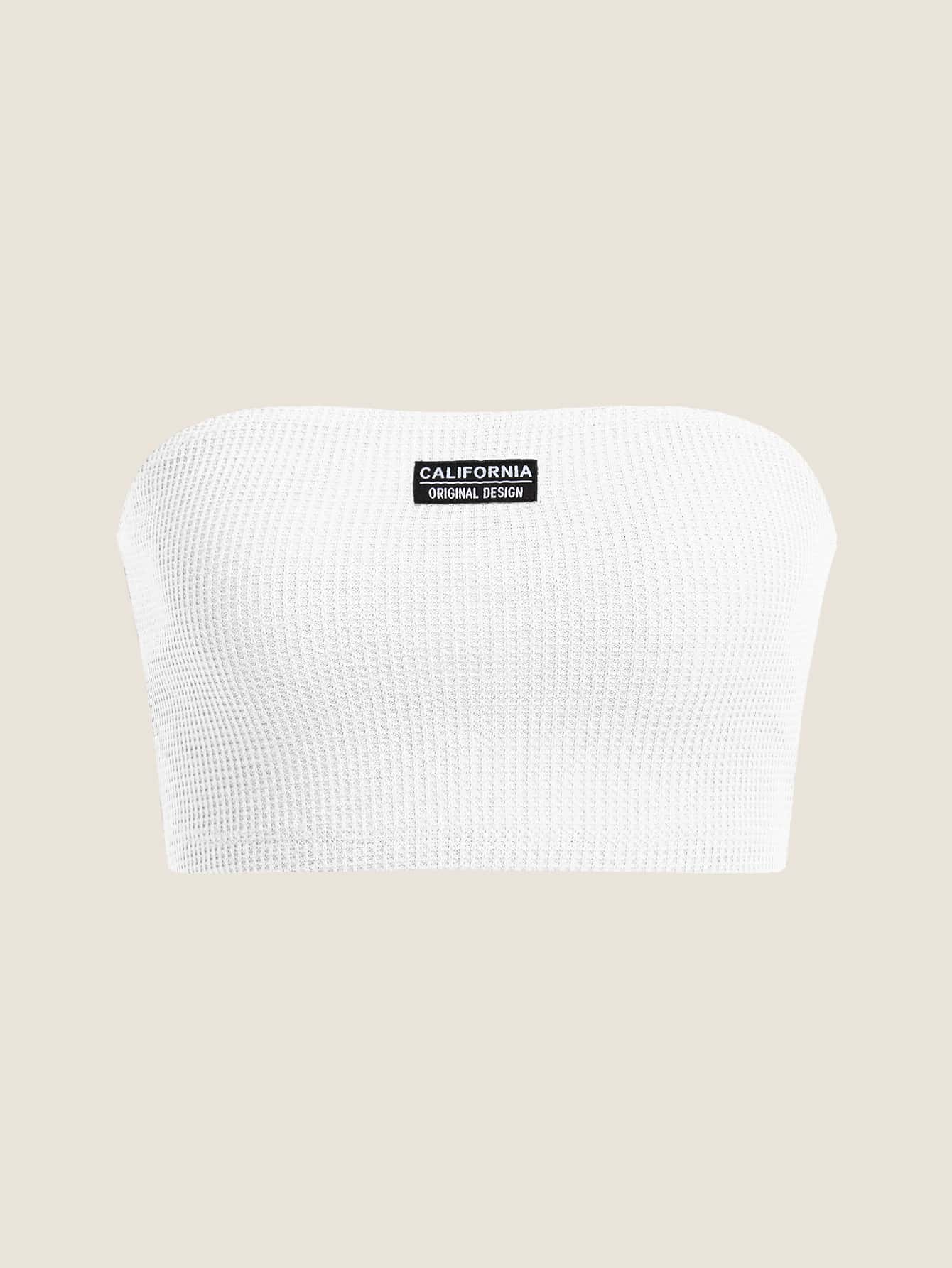 SHEIN EZwear 字母貼布抹胸上衣 - 白色 - 查看 1