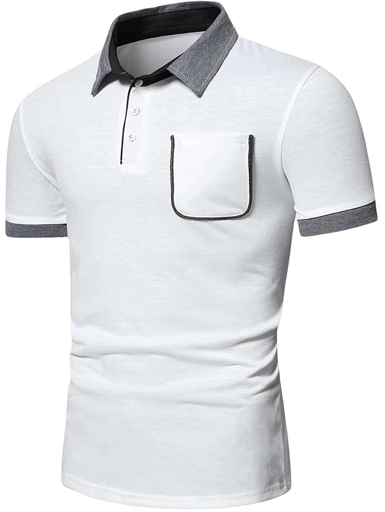 男士拼接領口袋貼布POLO衫 - 白色 - 查看 1