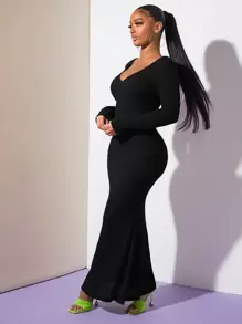 SHEIN SXY Vestido ajustado escote corazón tejido de canalé