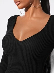 SHEIN SXY Vestido ajustado escote corazón tejido de canalé