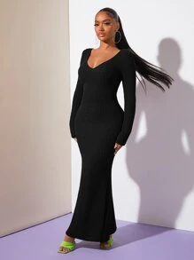 SHEIN SXY Vestido ajustado escote corazón tejido de canalé