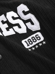 DAZY Men Letter Embroidery Striped Trim Corduroy Jacket - Black - View 8