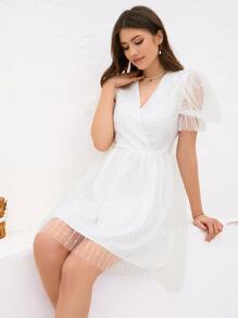GENKIRA Floral Embroidery Mesh Overlay Puff Sleeve Dress - White - View 3