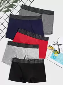Men 5pcs Tape Waist Boxer Brief - Multicolor - View 1