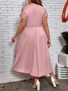 SHEIN LUNE Vestido manga tulipán escote cruzado fruncido - Rosa vieja - Ver 2