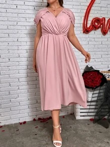 SHEIN LUNE Vestido manga tulipán escote cruzado fruncido - Rosa vieja - Ver 3