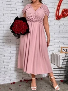 SHEIN LUNE Vestido manga tulipán escote cruzado fruncido - Rosa vieja - Ver 5