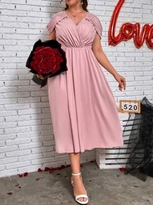 SHEIN LUNE Vestido manga tulipán escote cruzado fruncido - Rosa vieja - Ver 6