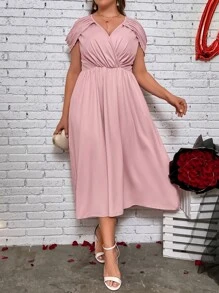 SHEIN LUNE Vestido manga tulipán escote cruzado fruncido - Rosa vieja - Ver 8