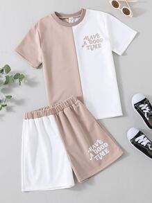 Boys Two Tone Slogan Graphic Tee & Shorts - Multicolor - View 1