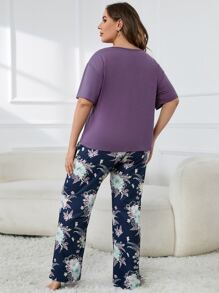 Plus Floral Print PJ Set - Multicolor - View 2