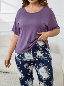 Plus Floral Print PJ Set - Multicolor - View 4
