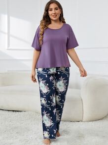 Plus Floral Print PJ Set - Multicolor - View 5