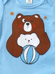 SHEIN Baby Bear Print Bodysuit & Trousers - Blue - View 4