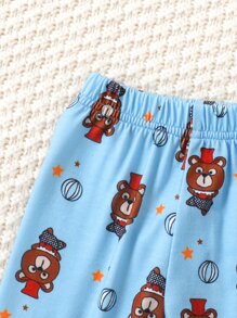 SHEIN Baby Bear Print Bodysuit & Trousers - Blue - View 7