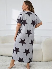 talla grande vestido de noche de pijama con estampado de estrella, vestido largo