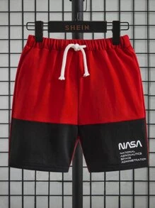 SHEIN Toddler Boys Two Tone Slogan Graphic Drawstring Waist Shorts - Multicolor - View 2