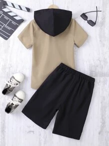 Boys Colourblock Hooded Shirt & Shorts Without Tee - Multicolor - View 2