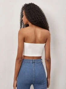 SHEIN BASICS Solid Rib-Knit Crop Tube Top For Summer - White - View 2
