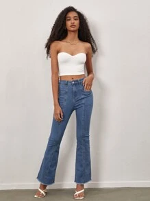 SHEIN BASICS Solid Rib-Knit Crop Tube Top For Summer - White - View 3