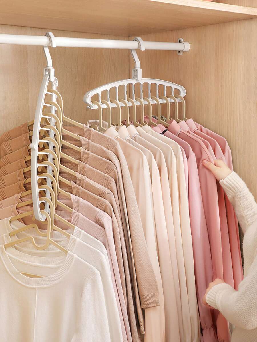 1pc Multifunction Plain Hanger Organizer Rack - White - View 1