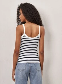 SHEIN BASICS Top Tipo Cami Con Estampado De Rayas - Blanco y Negro - Ver 2