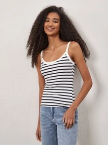SHEIN BASICS Top Tipo Cami Con Estampado De Rayas - Blanco y Negro - Ver 5