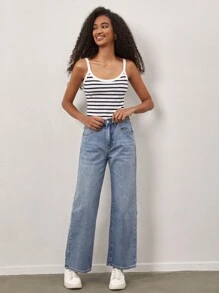 SHEIN BASICS Top Tipo Cami Con Estampado De Rayas - Blanco y Negro - Ver 6