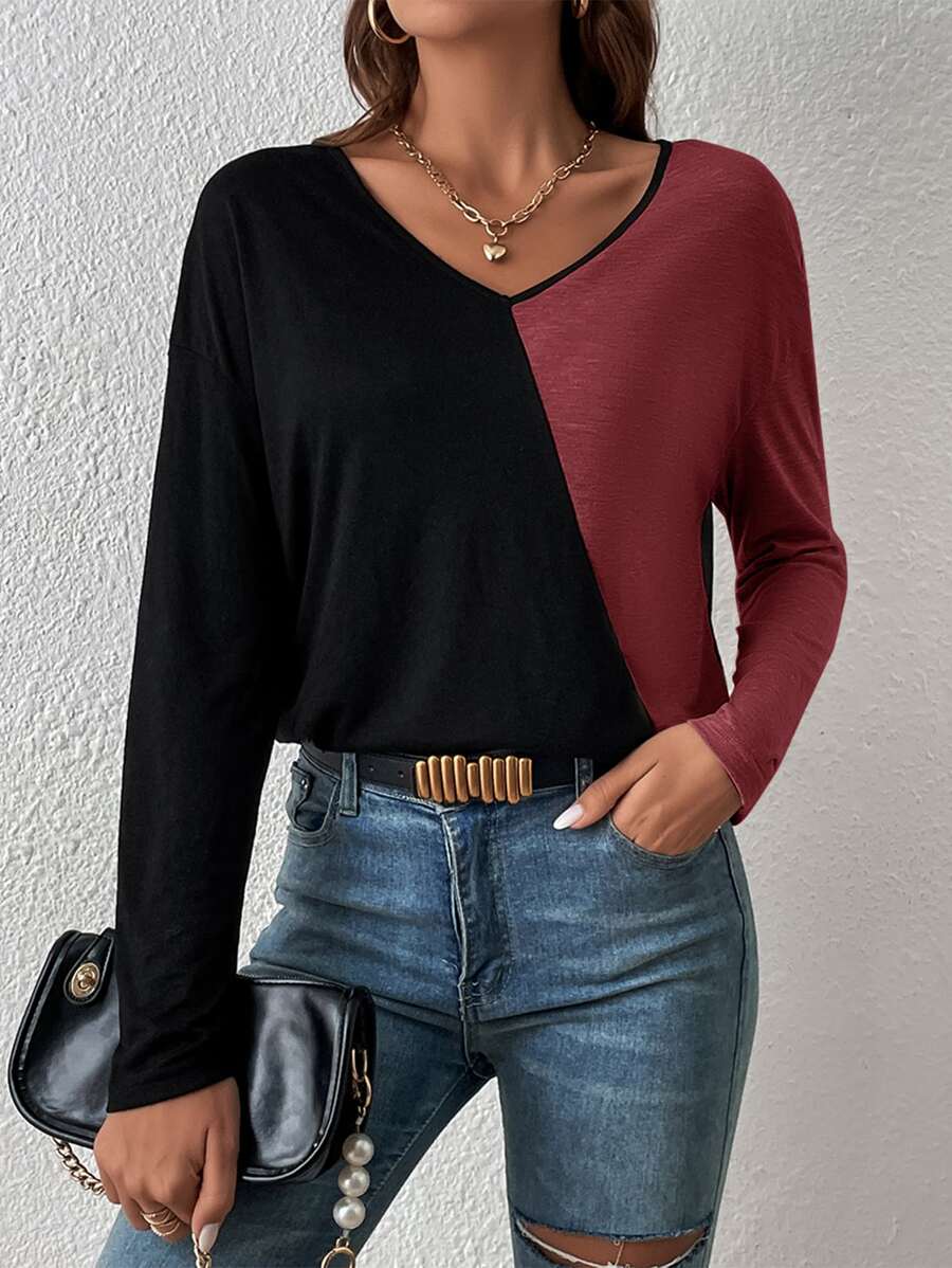 SHEIN Essnce Áo thun nữ Khối Màu Giải trí - Nhiều màu - Xem 1